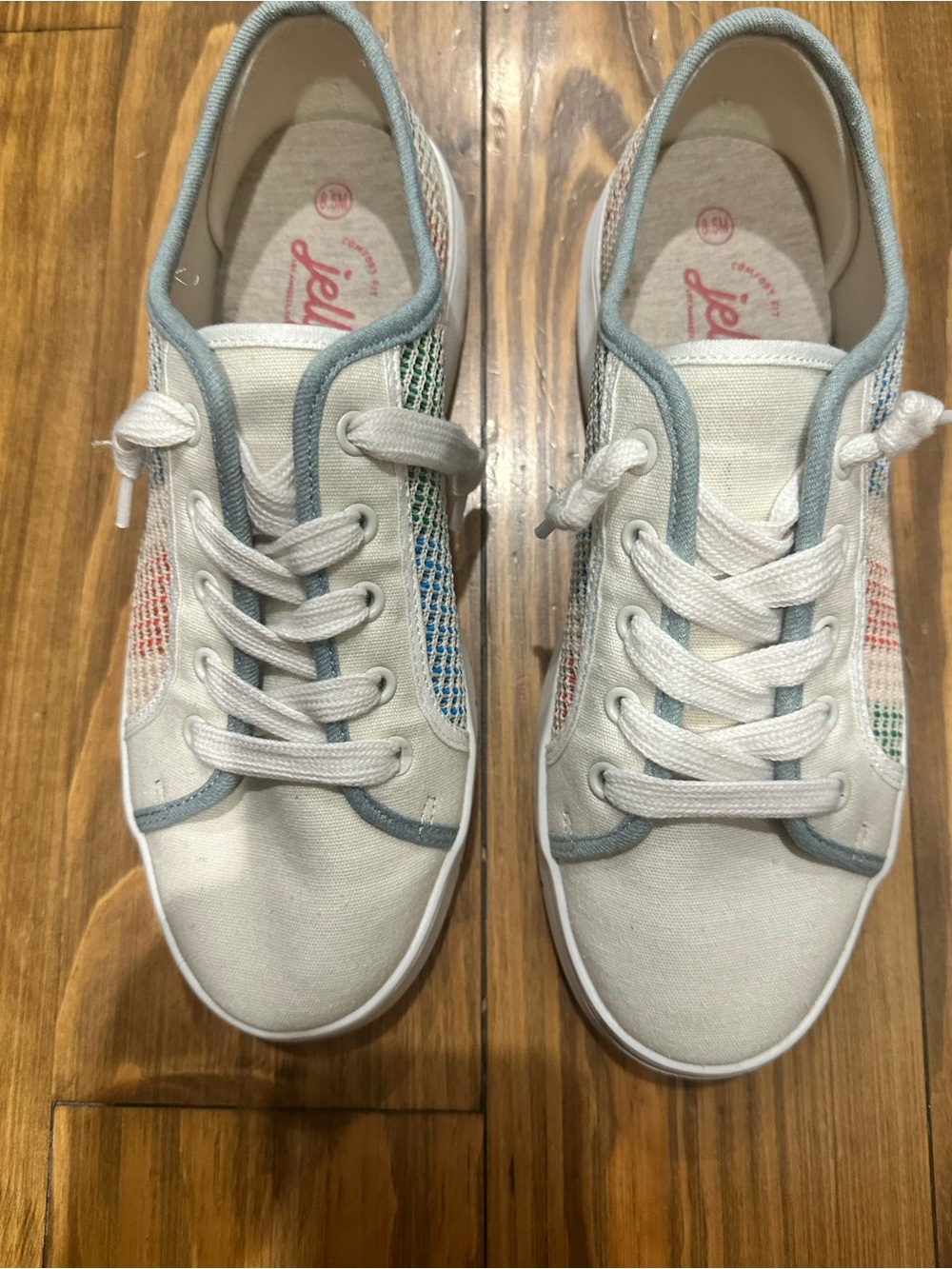 Jellypop Cream Canvas Sneakers with Rainbow Side Panels